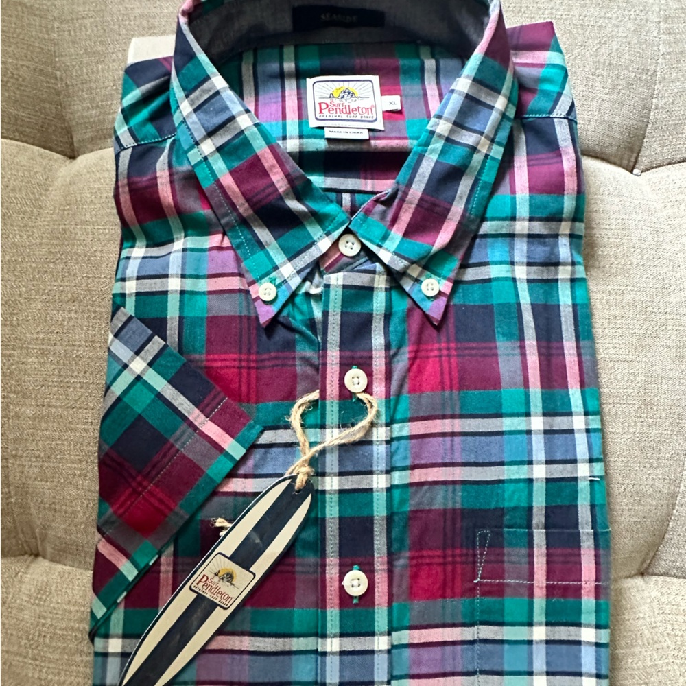 Pendleton Seaside  Surf Men XL Plaid Untuckable Button Up Shirt